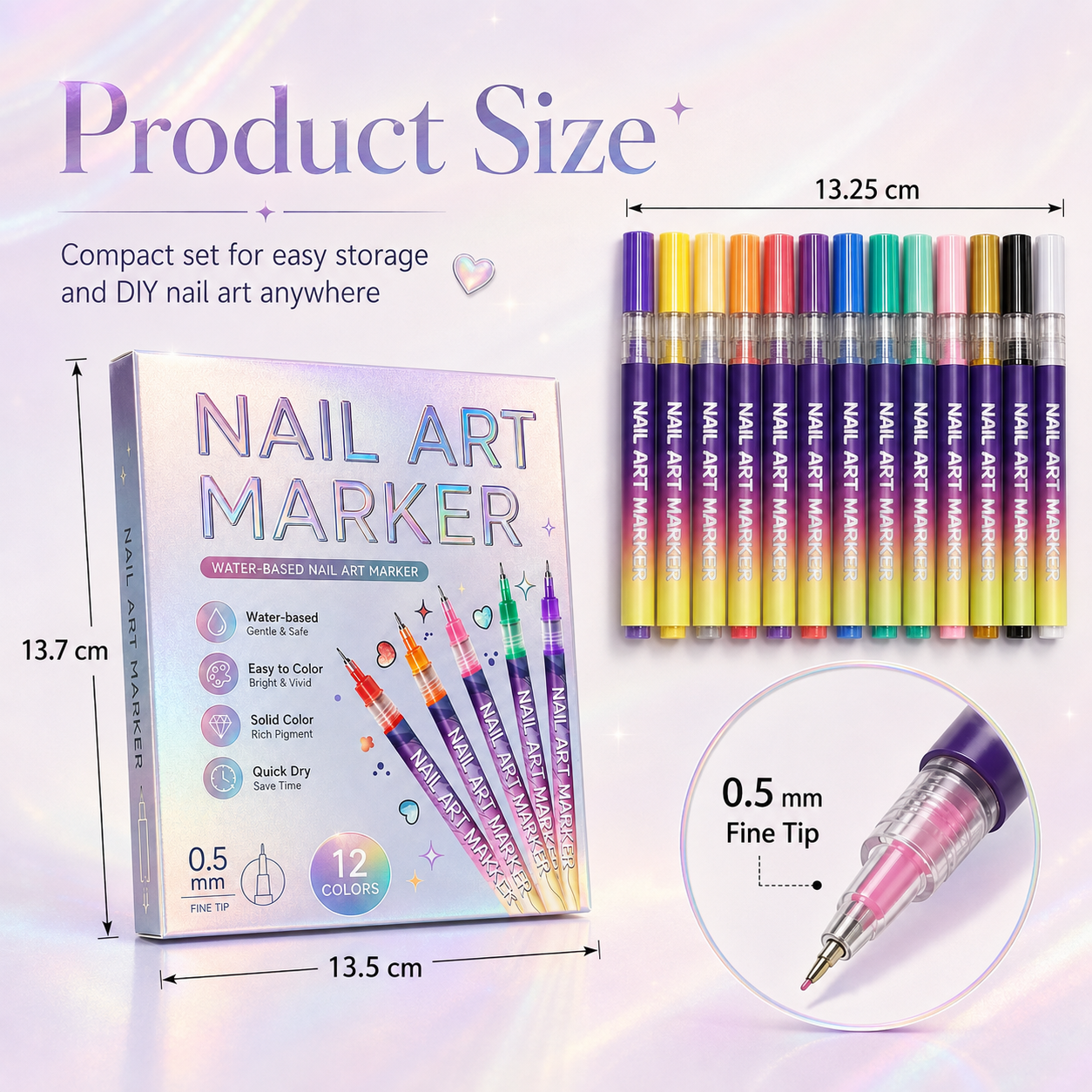 12-Color Nail Art Marker Set-Quick-Drying Acrylic Pens for DIY Manicures & Easy 3D Designs, Ideal for Beginners Nail Art Kit