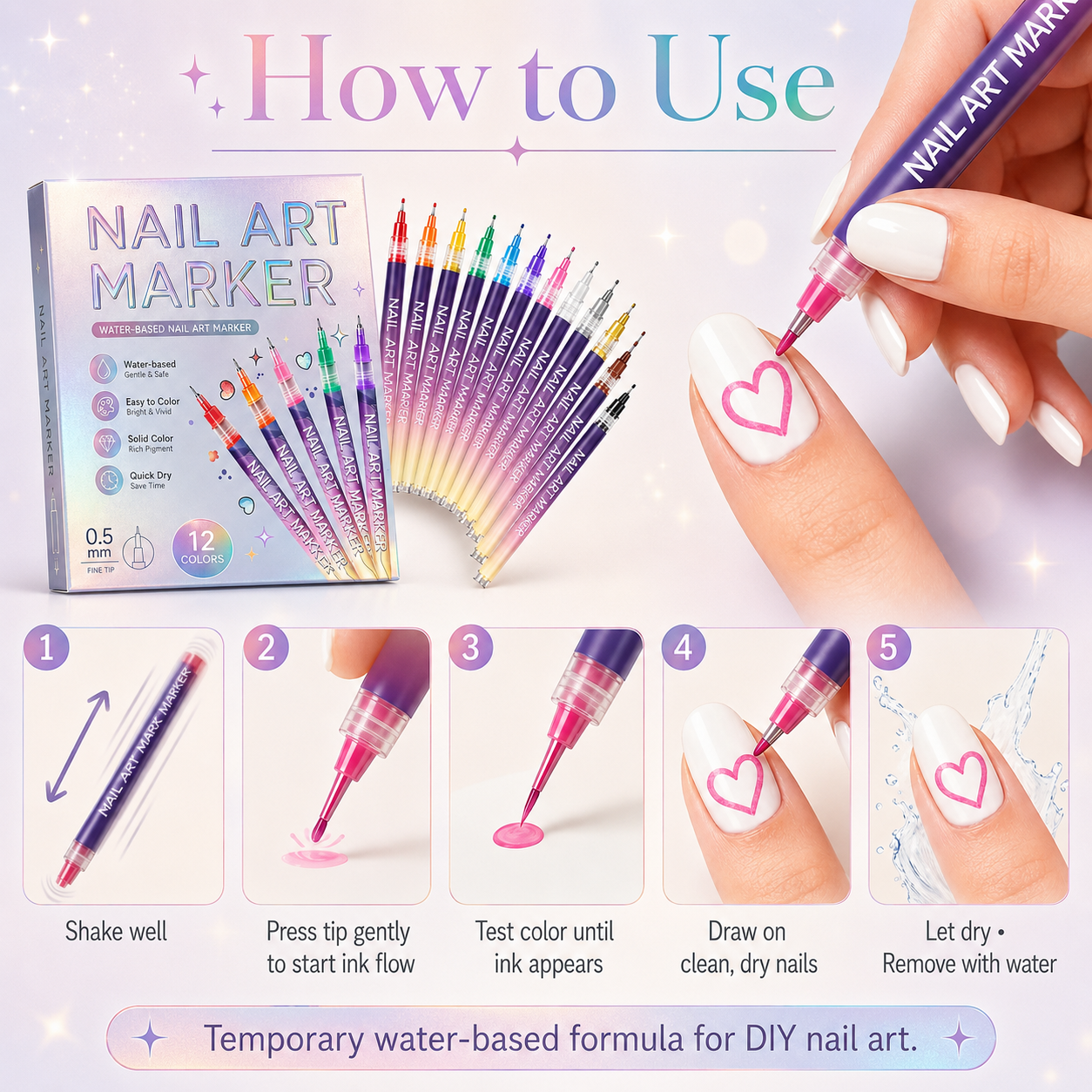 12-Color Nail Art Marker Set-Quick-Drying Acrylic Pens for DIY Manicures & Easy 3D Designs, Ideal for Beginners Nail Art Kit