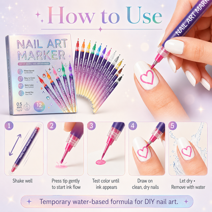 12-Color Nail Art Marker Set-Quick-Drying Acrylic Pens for DIY Manicures & Easy 3D Designs, Ideal for Beginners Nail Art Kit