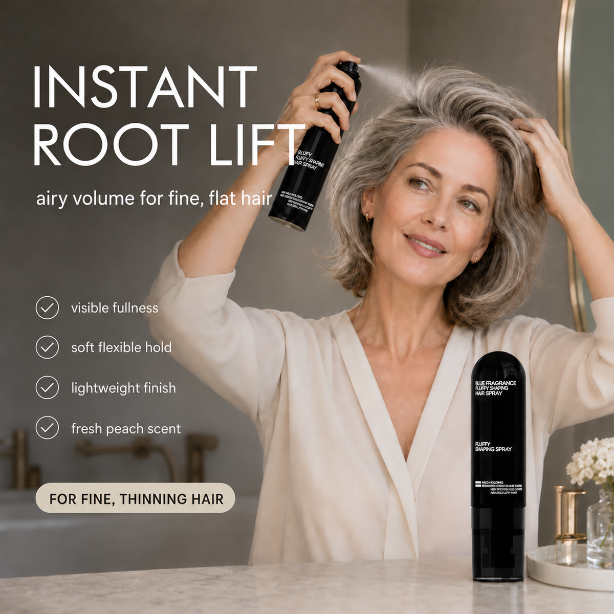 Fluffy Hair Shaping Spray, Long Lasting Peach Scent Volumizing Hair Mist for All-Day Hold