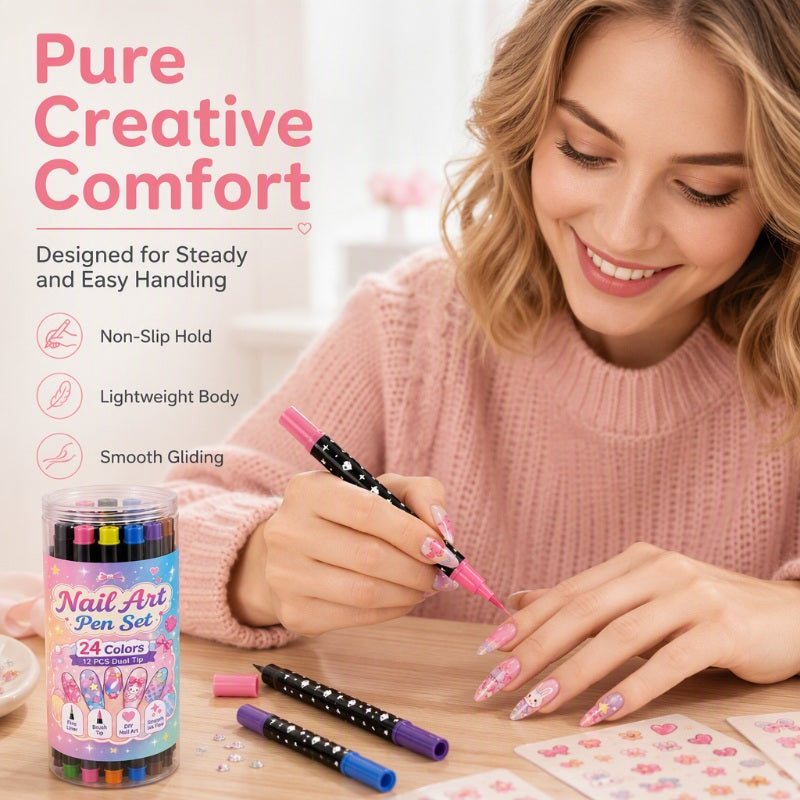 🎅 Get Christmas-Ready Nails! 💅 24-Color Dual-Ended Nail Art Pens 🎄 DIY Festive Nail Designs at Home! ✨