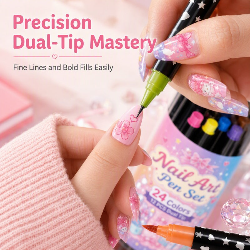 🎅 Get Christmas-Ready Nails! 💅 24-Color Dual-Ended Nail Art Pens 🎄 DIY Festive Nail Designs at Home! ✨