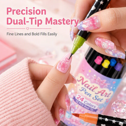 🎅 Get Christmas-Ready Nails! 💅 24-Color Dual-Ended Nail Art Pens 🎄 DIY Festive Nail Designs at Home! ✨