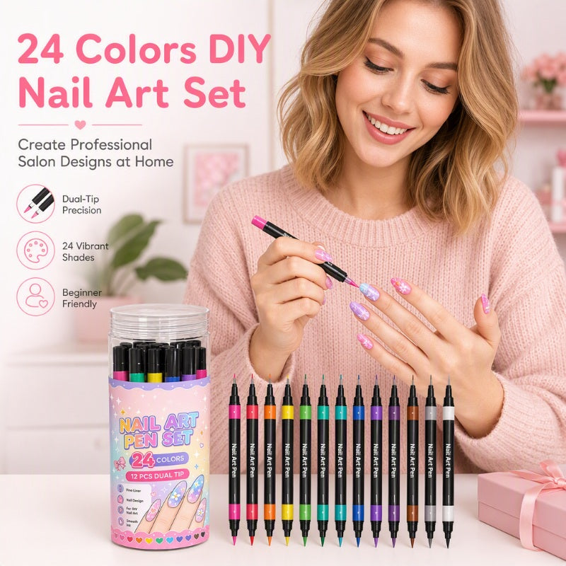 🎅 Get Christmas-Ready Nails! 💅 24-Color Dual-Ended Nail Art Pens 🎄 DIY Festive Nail Designs at Home! ✨