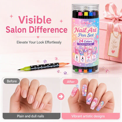 🎅 Get Christmas-Ready Nails! 💅 24-Color Dual-Ended Nail Art Pens 🎄 DIY Festive Nail Designs at Home! ✨