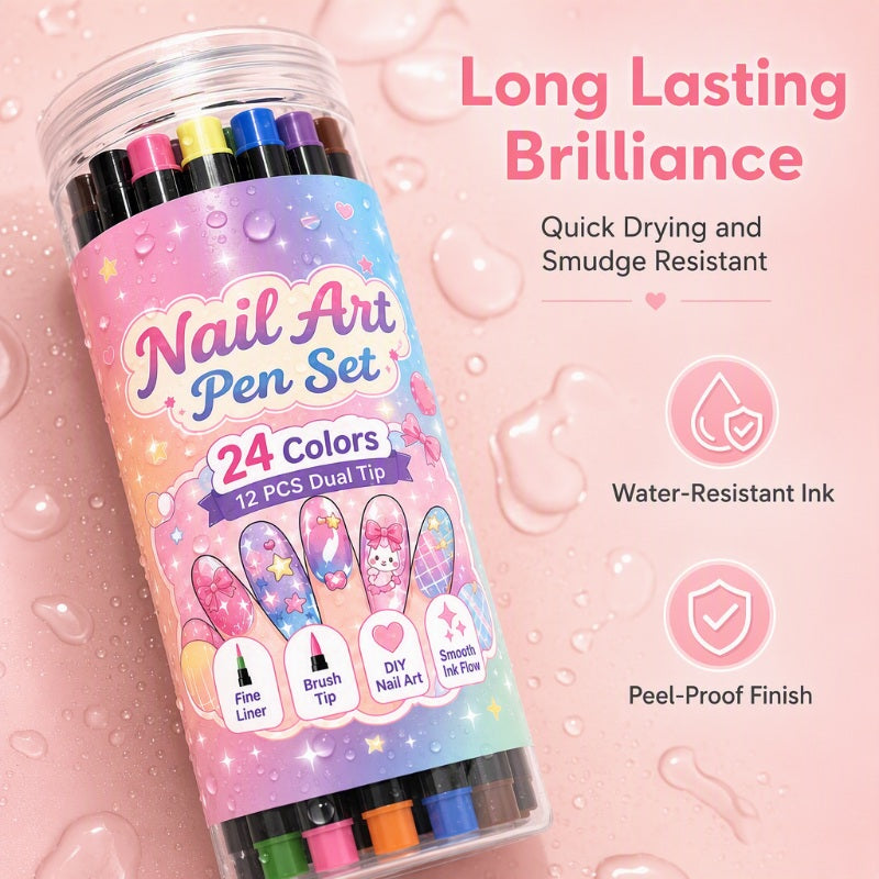 🎅 Get Christmas-Ready Nails! 💅 24-Color Dual-Ended Nail Art Pens 🎄 DIY Festive Nail Designs at Home! ✨