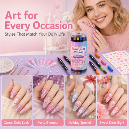 🎅 Get Christmas-Ready Nails! 💅 24-Color Dual-Ended Nail Art Pens 🎄 DIY Festive Nail Designs at Home! ✨