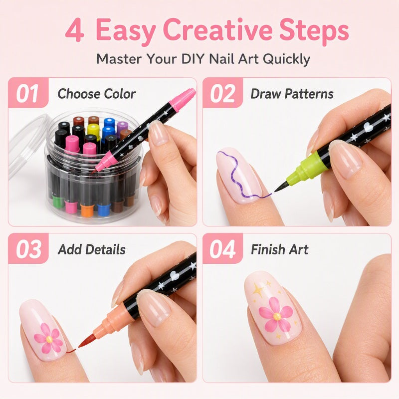 🎅 Get Christmas-Ready Nails! 💅 24-Color Dual-Ended Nail Art Pens 🎄 DIY Festive Nail Designs at Home! ✨